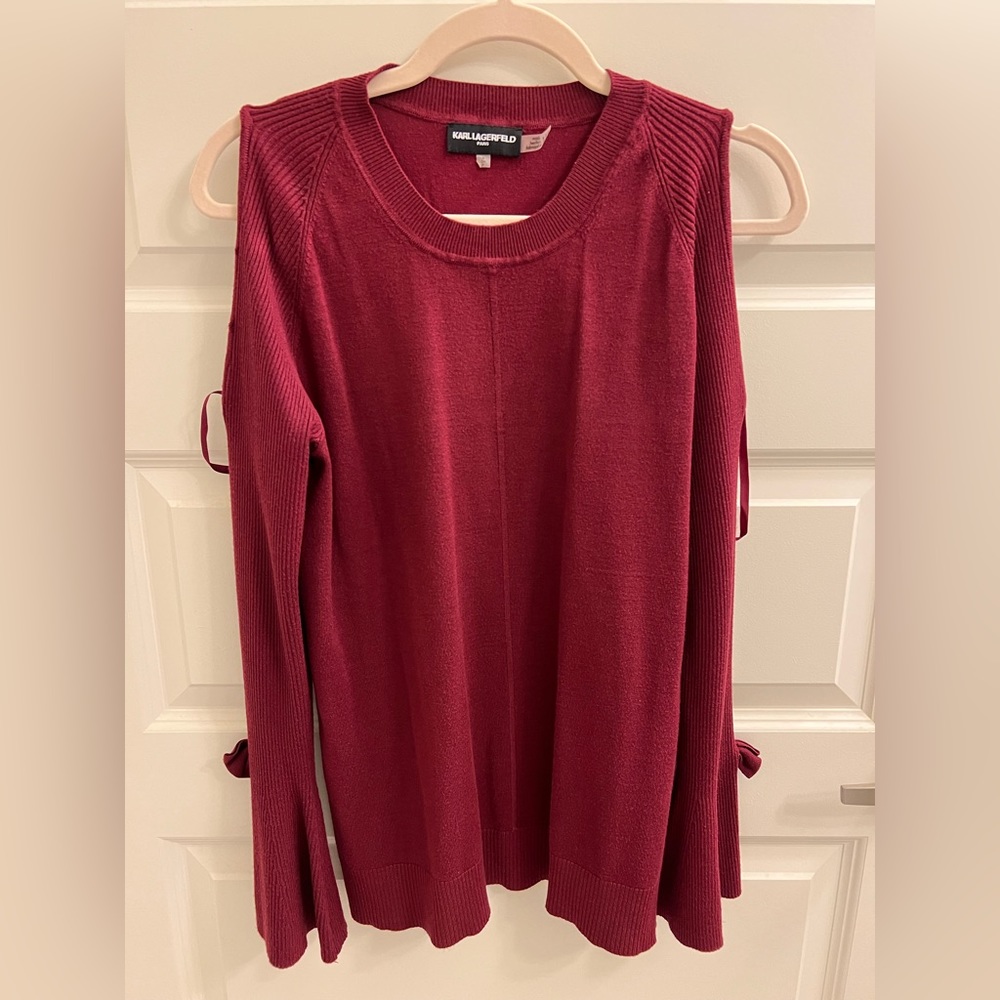Karl Lagerfeld Paris Burgundy Sweater with open shoulders
